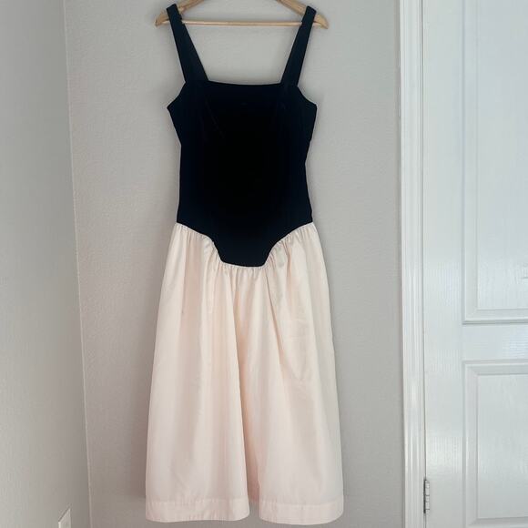 Rhode Georgina Two-Tone Dress, Velvet/taffeta, Black/Cream, Quiet Luxury, size 8 - Picture 4 of 9